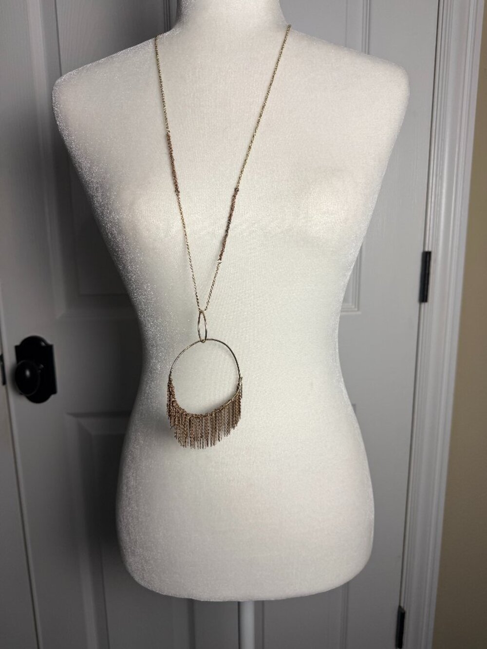 Vintage Large Fringe Hoop Statement Necklace Pendant
